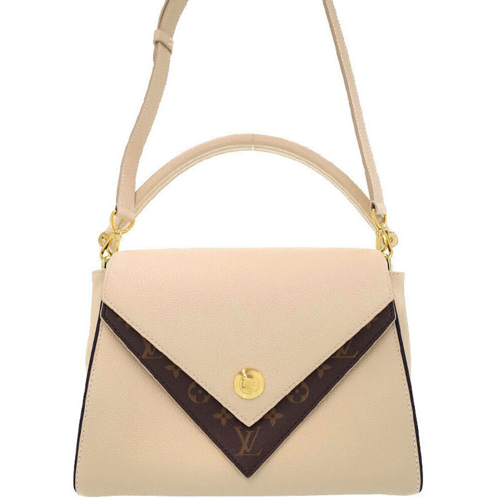 Louis Vuitton Grained Calfskin Monogram Double V 2way handbag White Cream